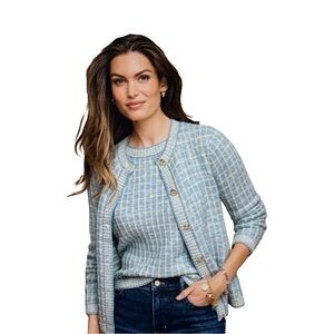 Talbots Crewneck Sequin Plaid Sweater Set.